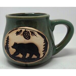 Cape Shore Stoneware Coffee Mug Bear Green/Beige Beanpot Style 16oz Misprint.